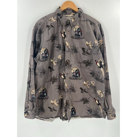 Magellan Sportswear Men Size XL Gray Turkey Pheasant Long Sleeve Button Down - Picture 1 of 8